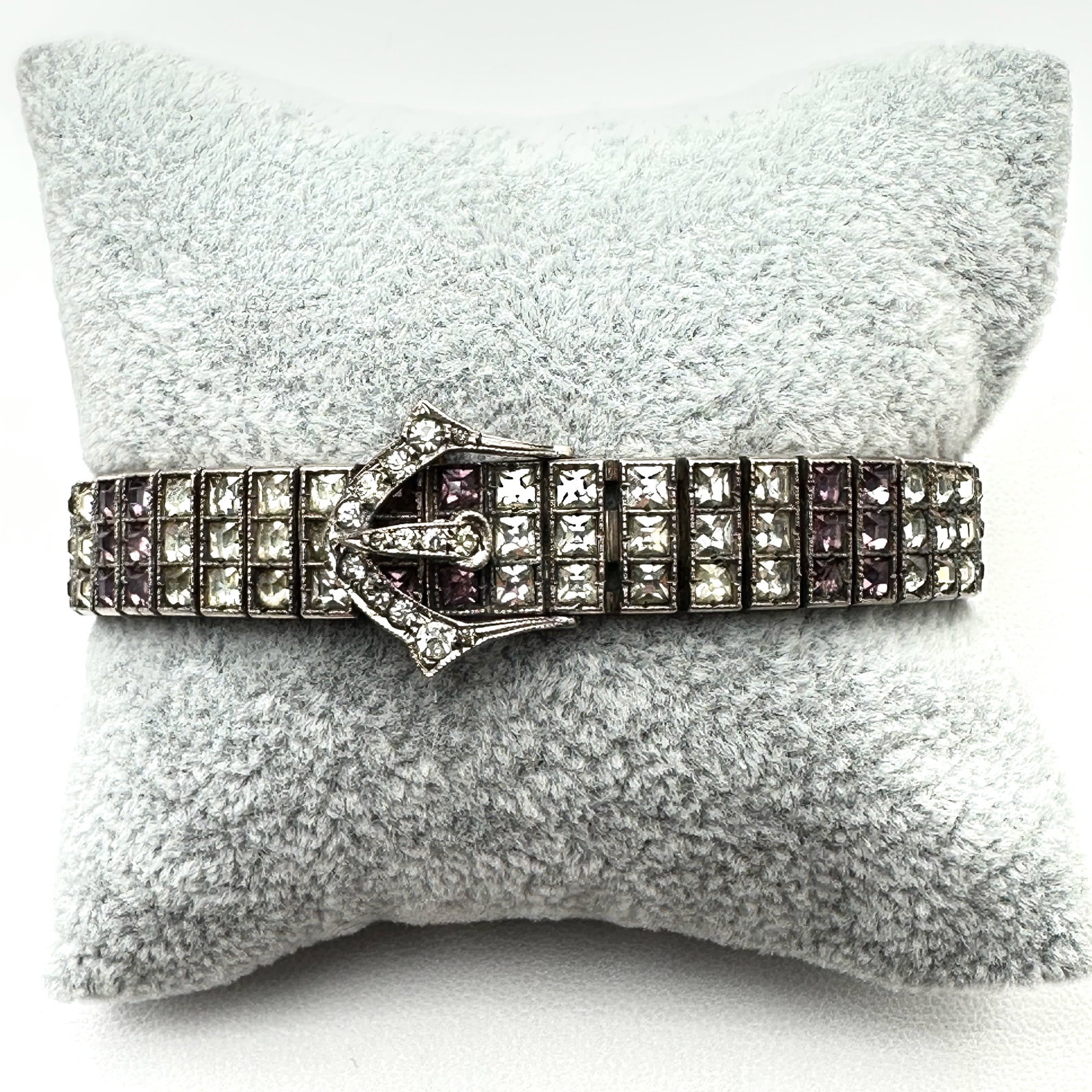 Vintage Sterling Silver Diamond Bar Bracelet Buckle Design 7 Inch Weight 41 Grams (1 of 2)