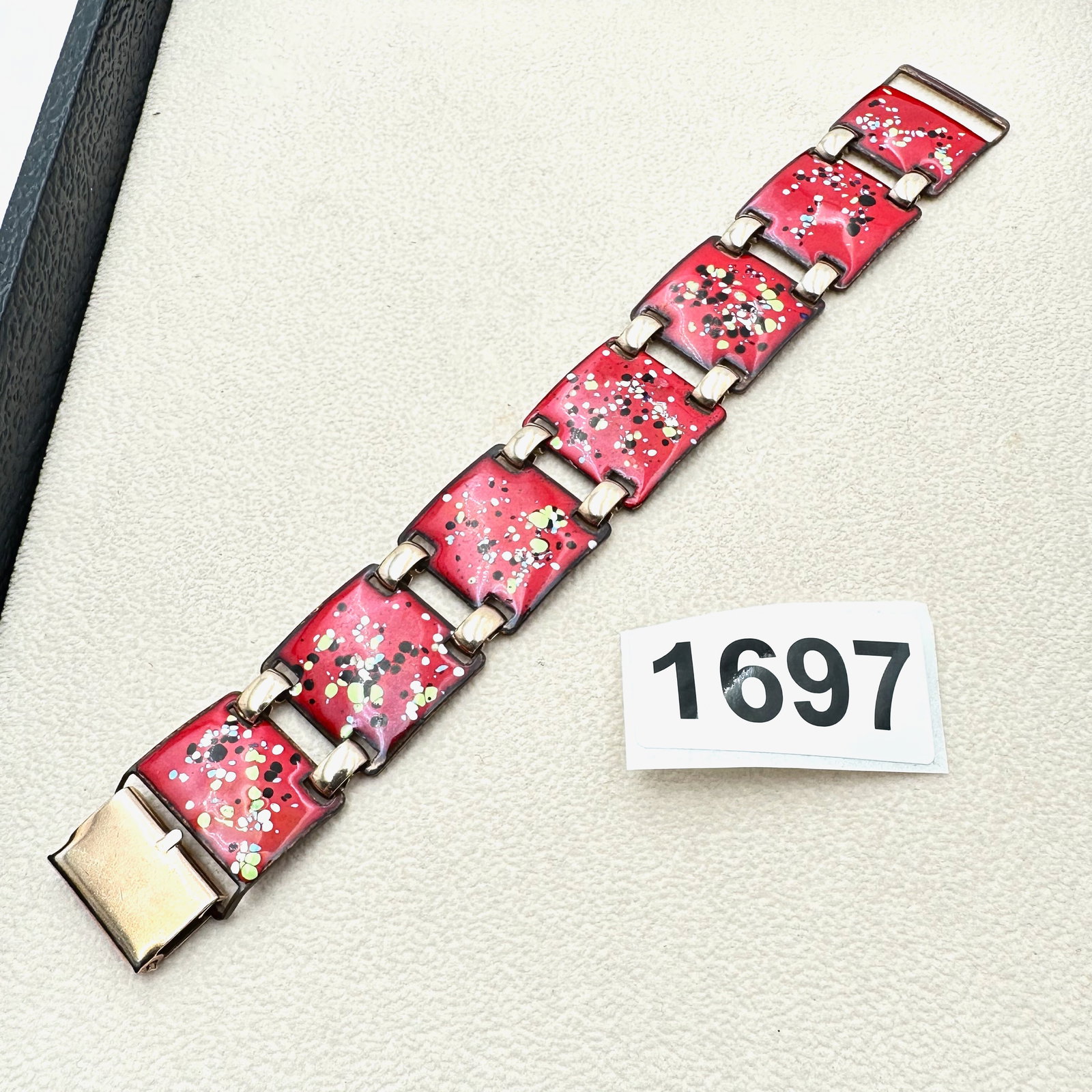 Vintage Mid Century Modern Red Enamel Artisan Copper Panel Bracelet 7 Inch: Vintage Mid Century Modern Red Enamel Artisan Copper Panel Bracelet 7 Inch