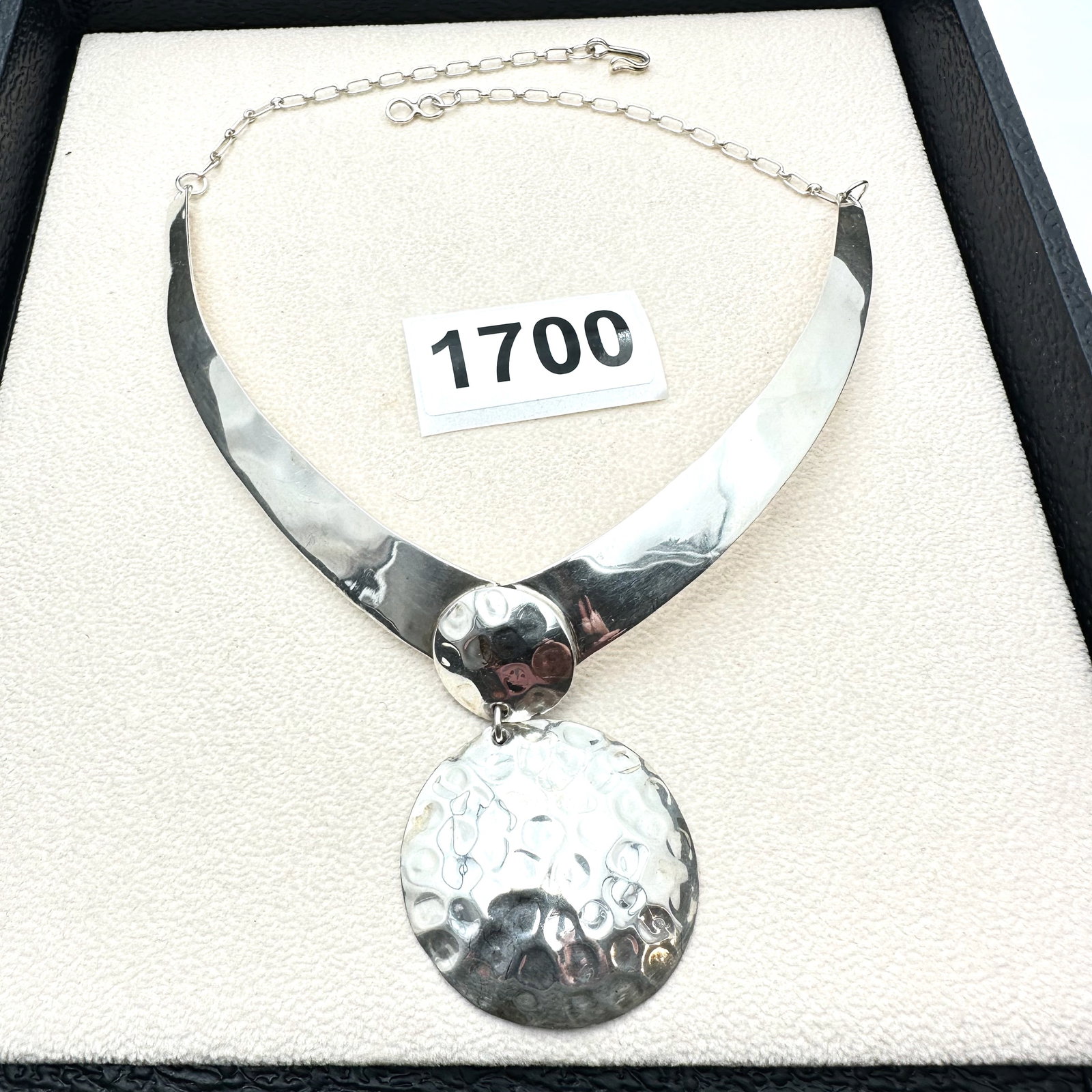 Hallmarked A.C. Sterling Hammered Pendant Necklace 16 Inch Wearable Length (1 of 2)