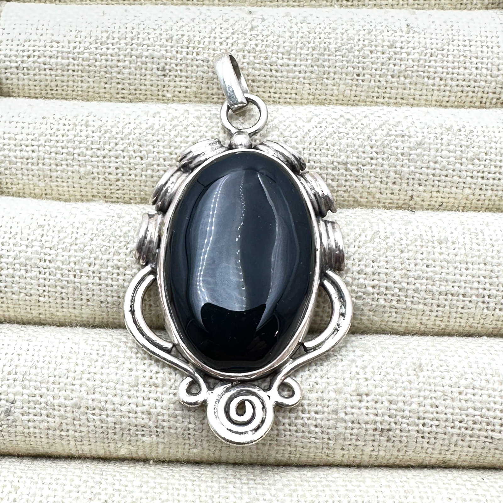 Black Onyx Sterling Silver Pendant 2 Inch Length (1 of 2)