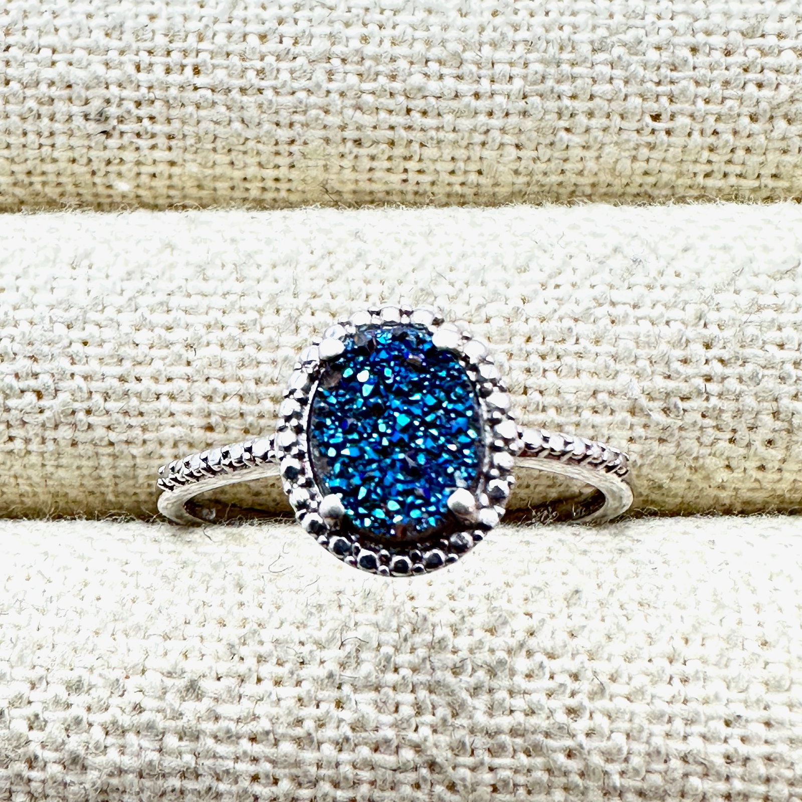 Blue Drusy Quartz Sterling Silver Ring Size 11 (1 of 2)