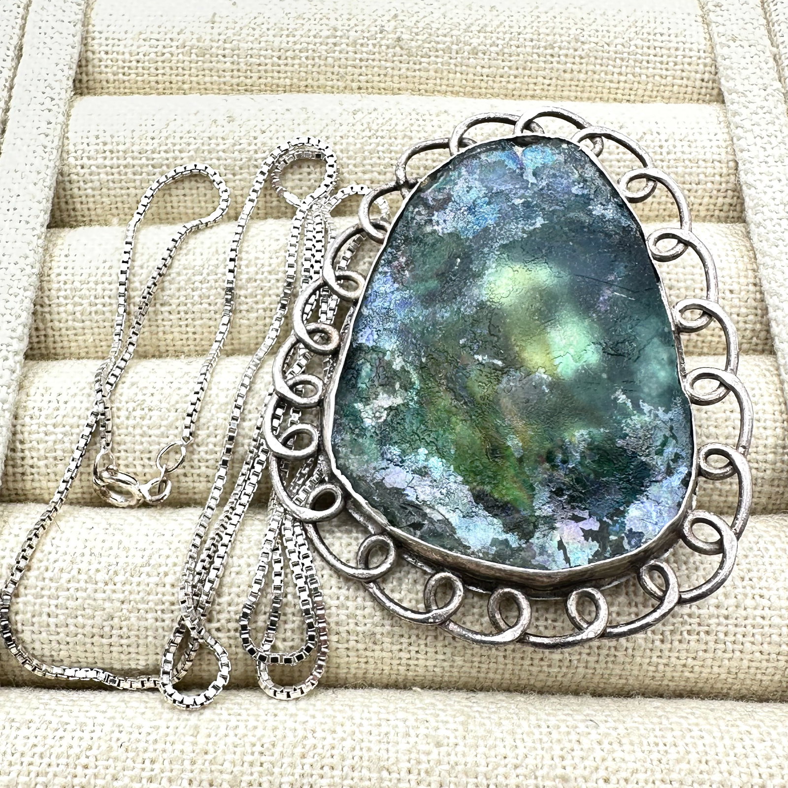 Italian Glass Sterling Silver 2.25 Inch Pendant 24 Inch Chain: Italian Glass Sterling Silver 2.25 Inch Pendant 24 Inch Chain