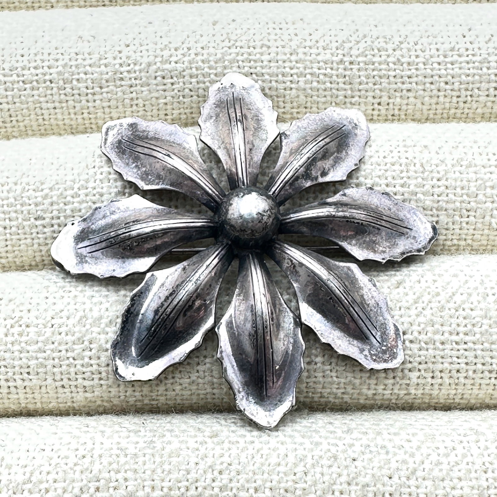 Vintage HS Denmark Hallmarked Sterling Silver Flower Brooch Pin 2 Inch (1 of 2)