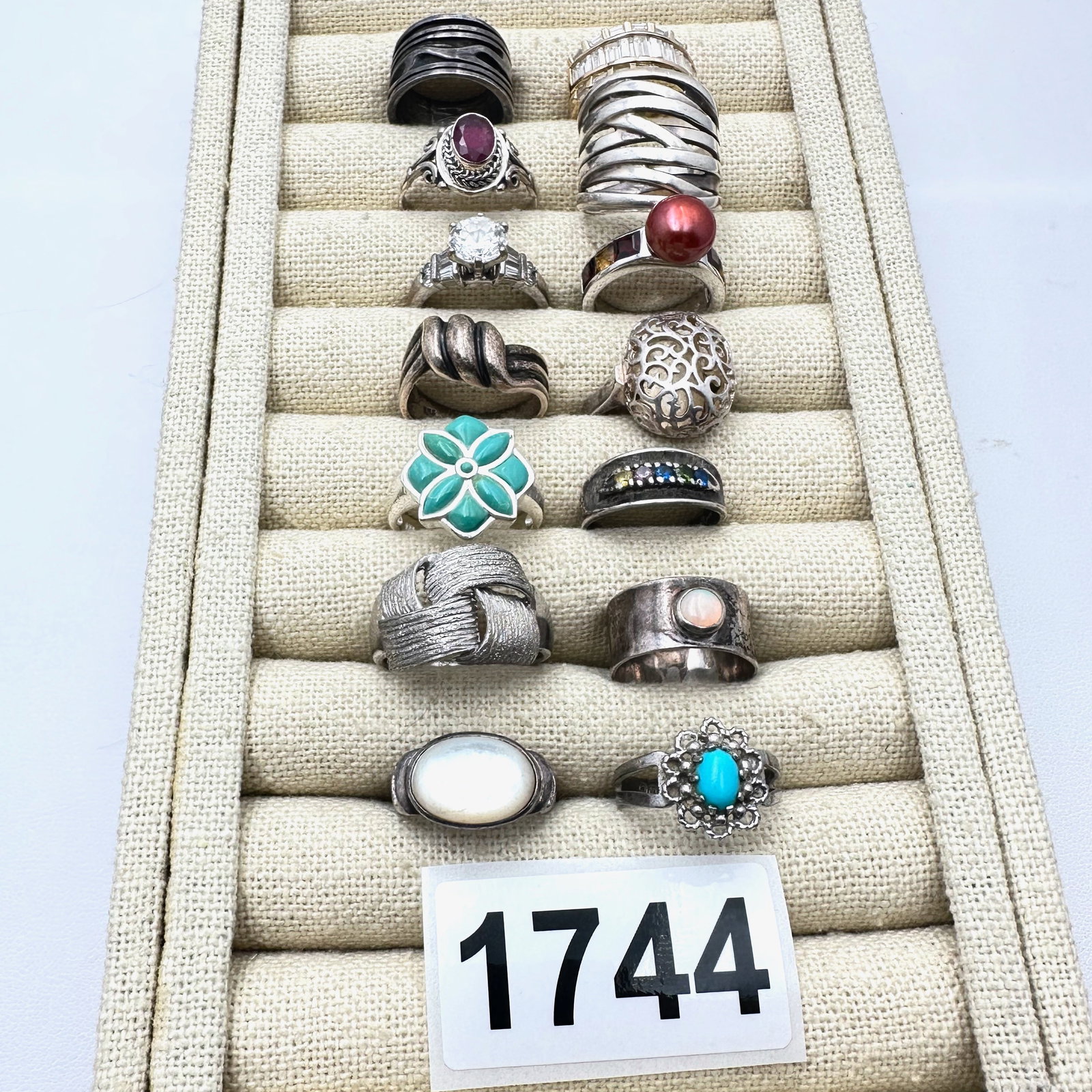 Sterling Silver Ring Lot Variety of Sizes Stones Bands Total Weight 74 Grams (1 of 2)