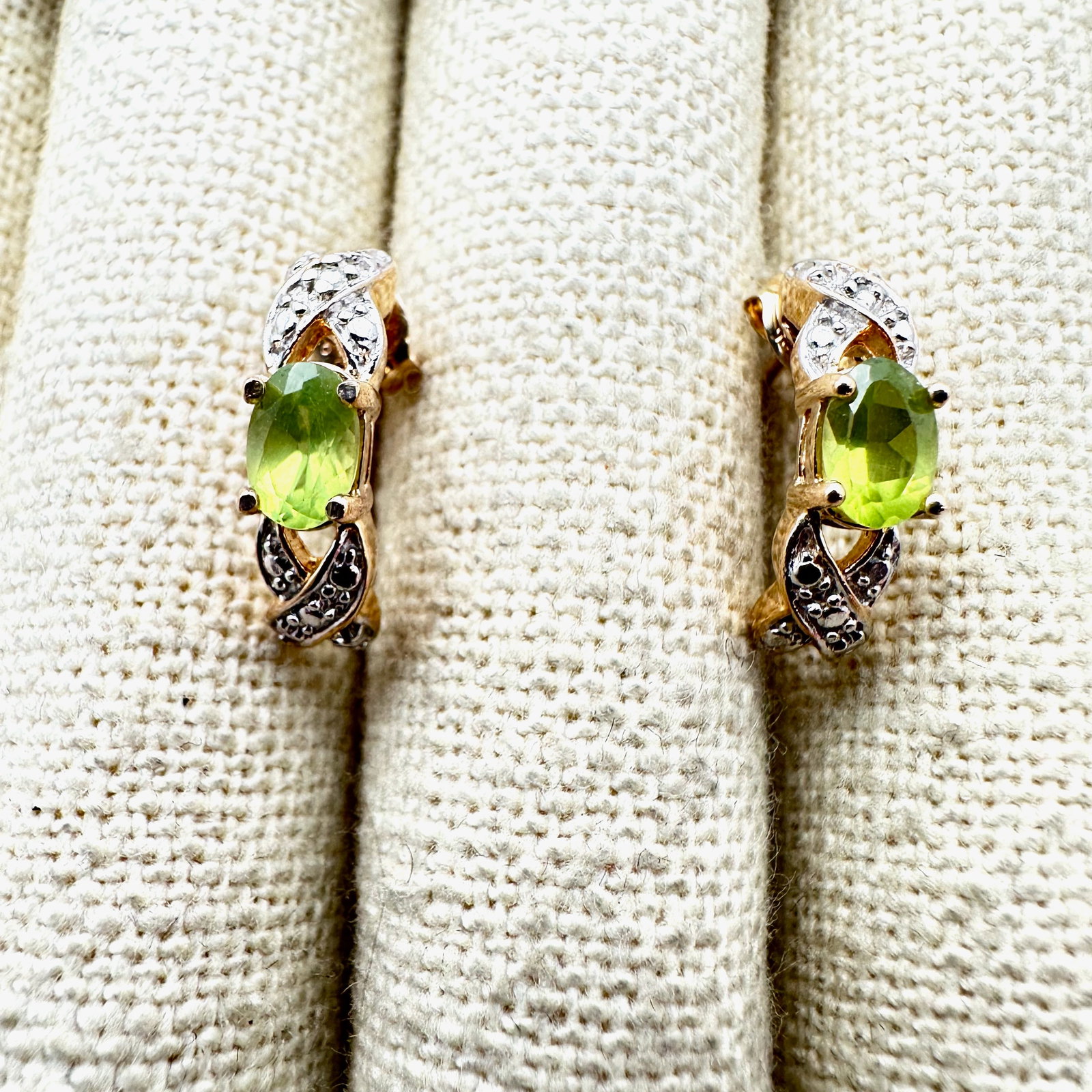 Green Peridot Diamond Accent Gold Plated Sterling Silver Pierced Earrings 3/4 Inch: Green Peridot Diamond Accent Gold Plated Sterling Silver Pierced Earrings 3/4 Inch