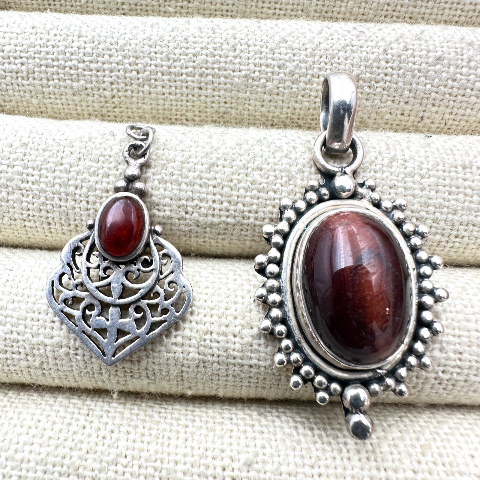 Lot of Two Red Gemstone Sterling Silver Pendants (1 of 2)