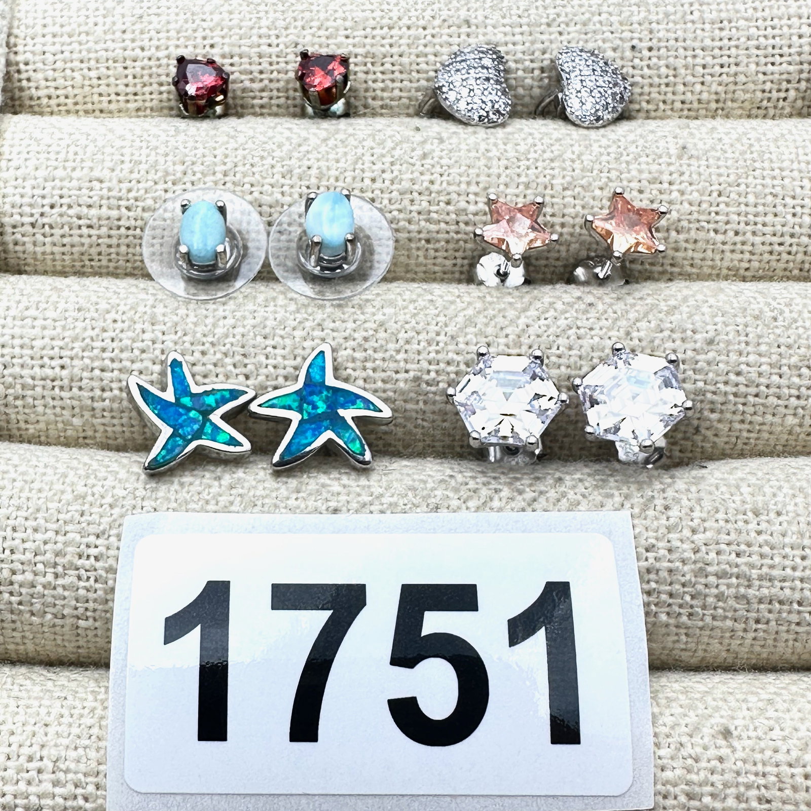Lot of Sterling Silver Stud Earrings Pierced Opal Starfish Gemstone CZ and More: Lot of Sterling Silver Stud Earrings Pierced Opal Starfish Gemstone CZ and More