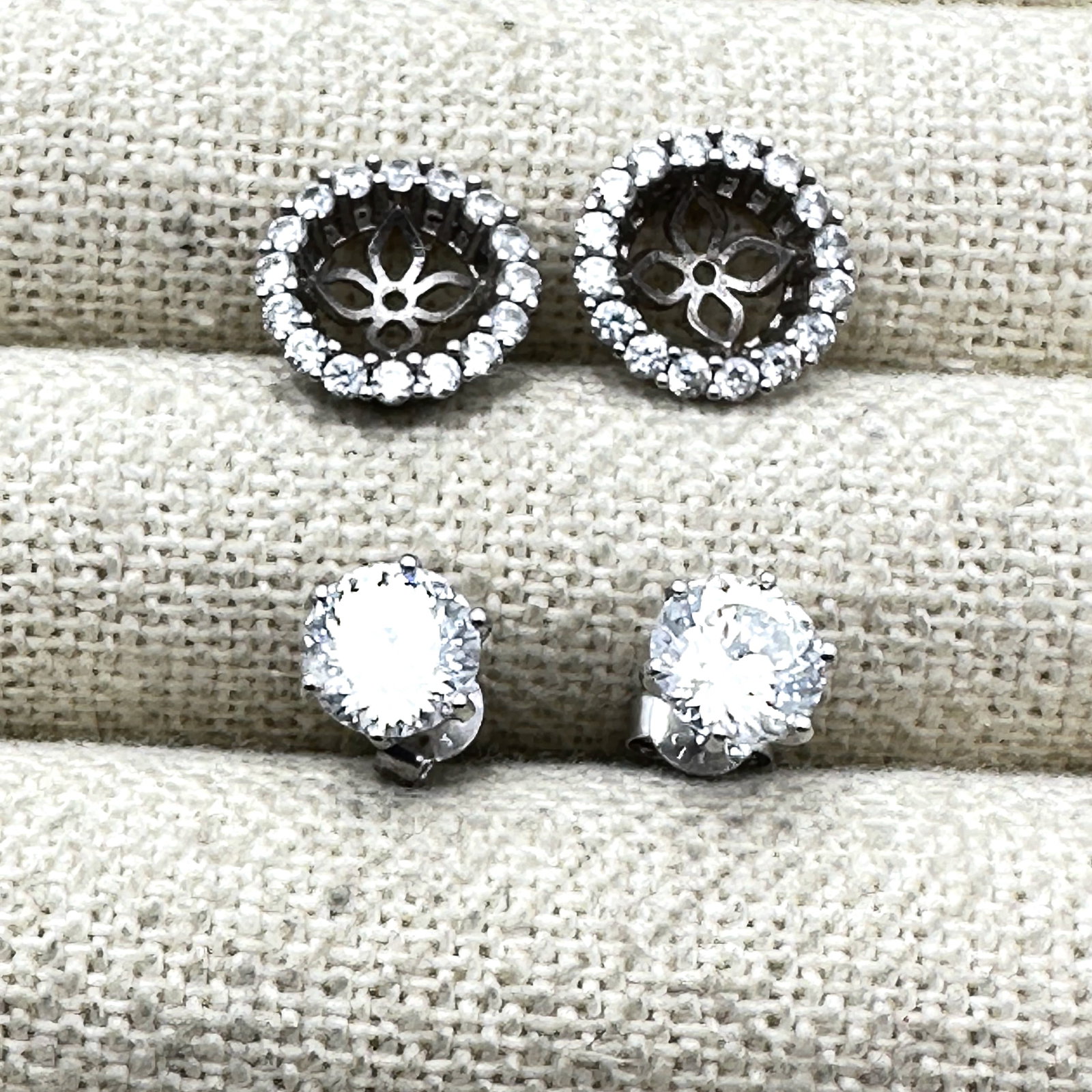 D Joy Diamond Sterling Silver Stud Earrings Approximately 7mm Stones And CZ Sterling Silver Earring (1 of 2)