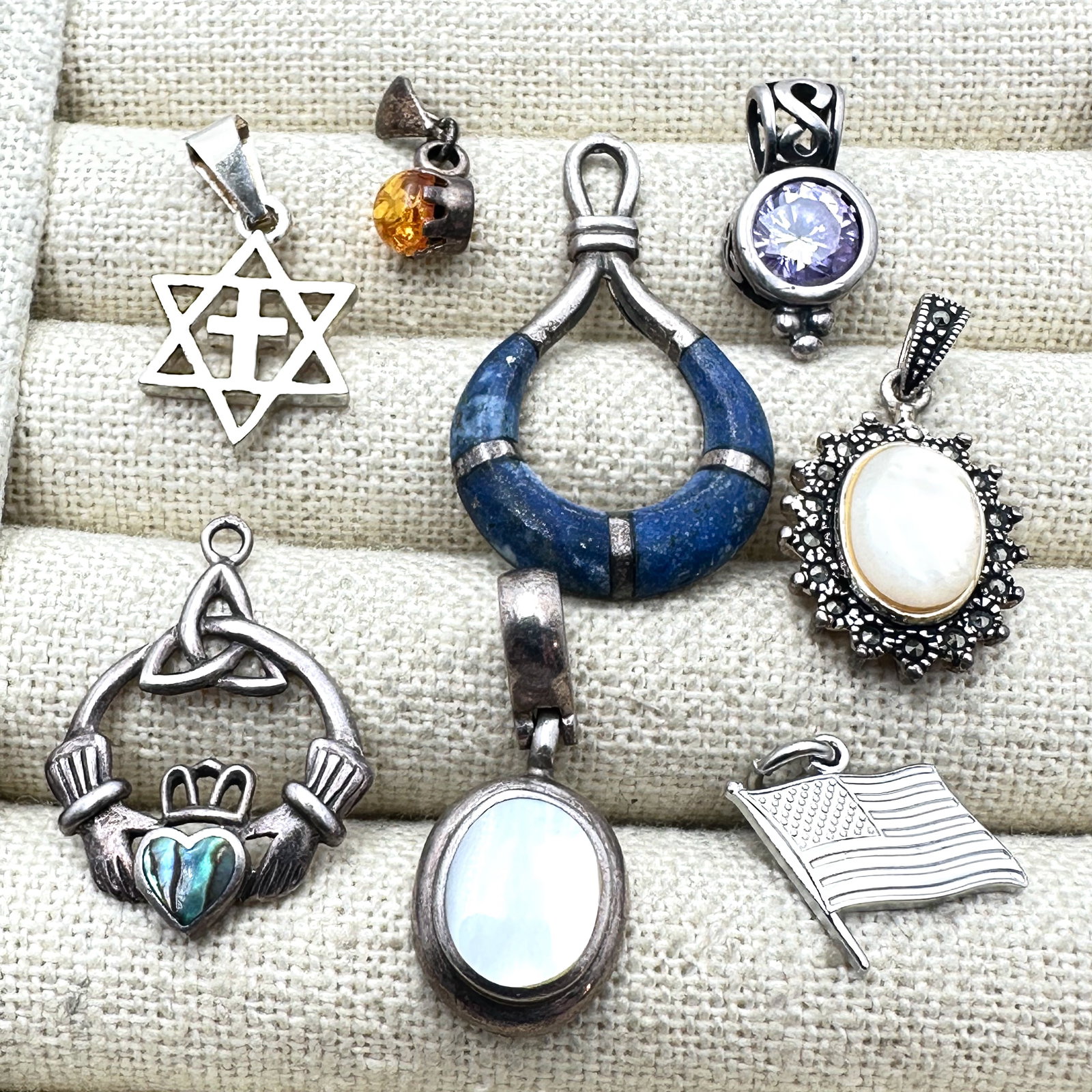 Lot of Sterling Silver Pendants Charms Gemstone Irish Amber and More (1 of 3)