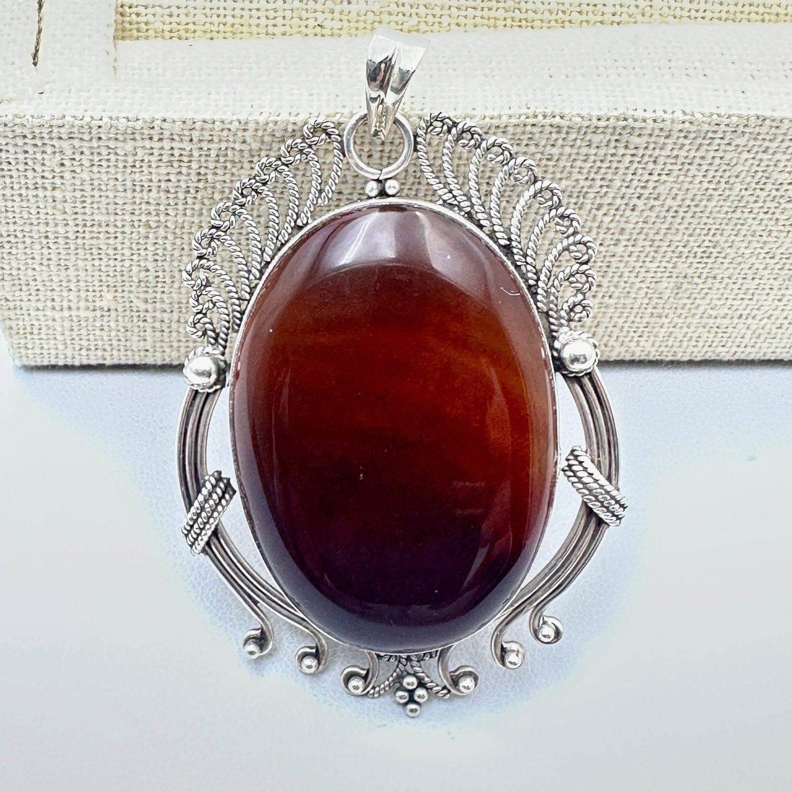Large Agate? Sterling Silver Pendant 2.5 Inch Length (1 of 2)