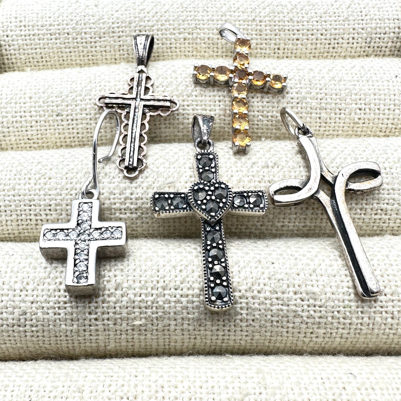 Lot of Sterling Silver Pendants Charms Crosses Marcasite CZ and More (1 of 2)