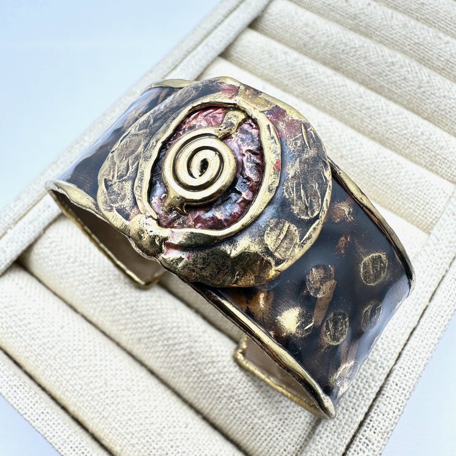 Artisan Mixed Metal Enamel Cuff Bracelet Adjustable Size (1 of 2)