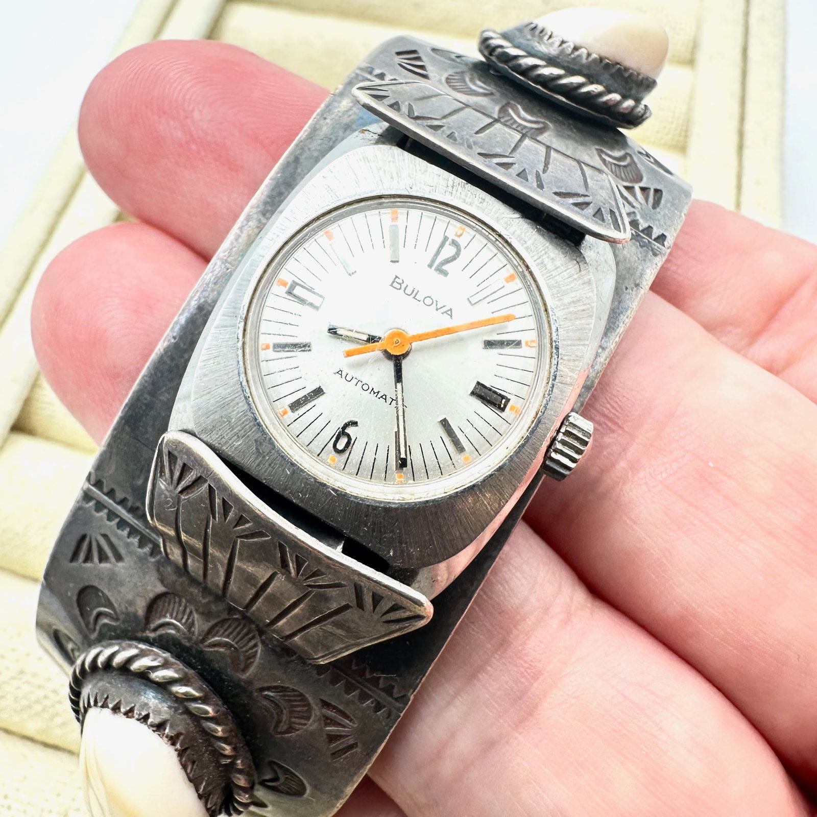 Vintage Native American Moose Design Watch Cuff Bracelet Heavy Weight 90 Grams Watch May Need (1 of 5)