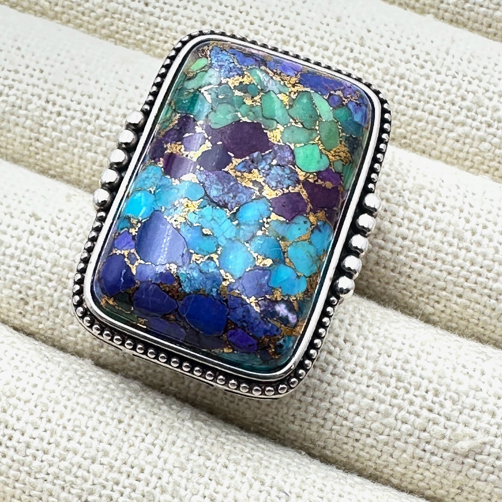 Multicolor Turquoise Sterling Silver Statement Ring Size 6 Weight 18 Grams: Multicolor Turquoise Sterling Silver Statement Ring Size 6 Weight 18 Grams