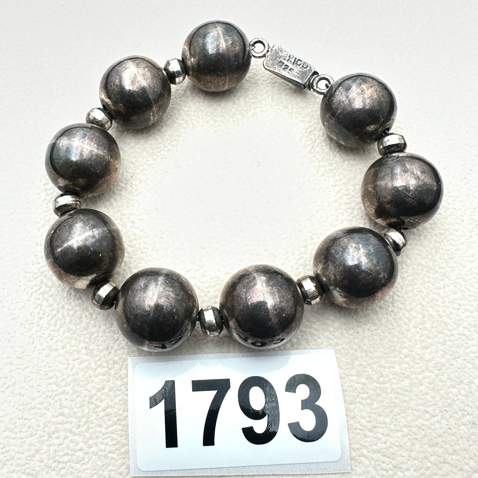 Vintage Mexico Sterling Silver Bead Bracelet 7.5 Inch Weight 44 Grams (1 of 2)