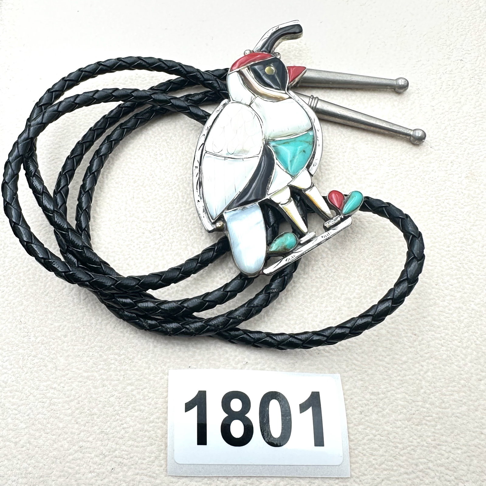 Vintage Inlay Gemstone Bolo Tie Necklace Mixed Metal Sterling Silver (1 of 2)