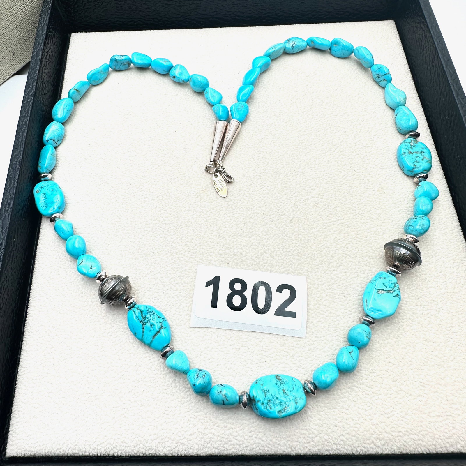 Native American Running Bear Turquoise Sterling Silver Necklace 22 Inch Length (1 of 2)