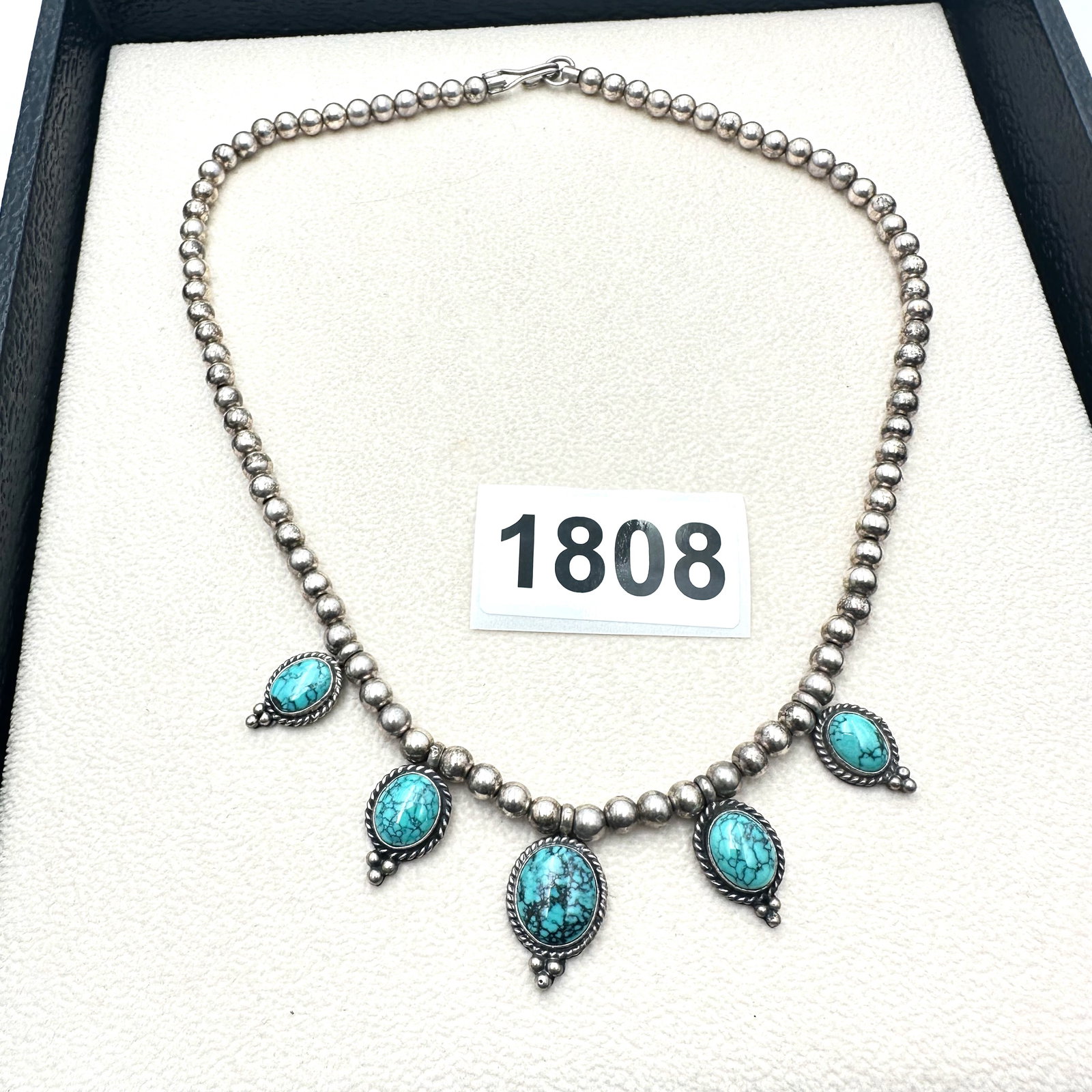 Vintage Native American Turquoise Sterling Silver Bench Bead necklace 16 Inch Weight 23 Grams (1 of 2)