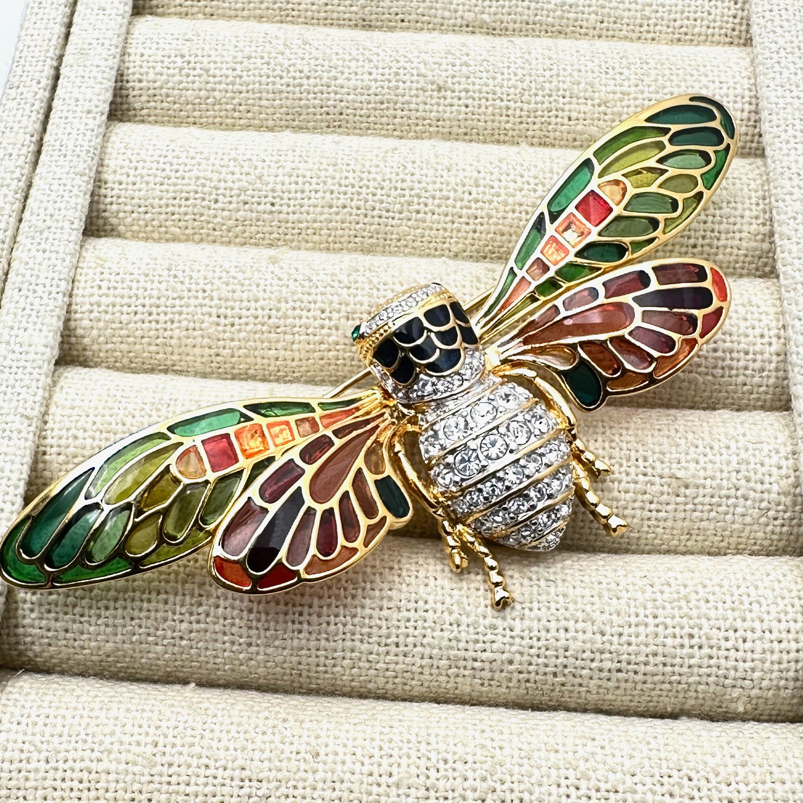 Vintage Joan Rivers Plique A Jour Crystal Gold Tone Butterfly Brooch Pin 4 Inch Wide (1 of 2)