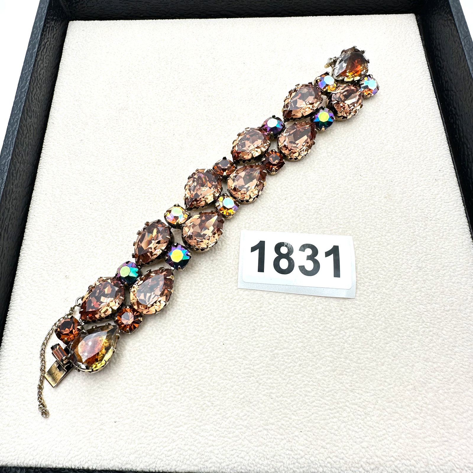 Vintage Regency Amber Multicolor Glass Rhinestone Gold Tone Bracelet 7 Inch (1 of 2)