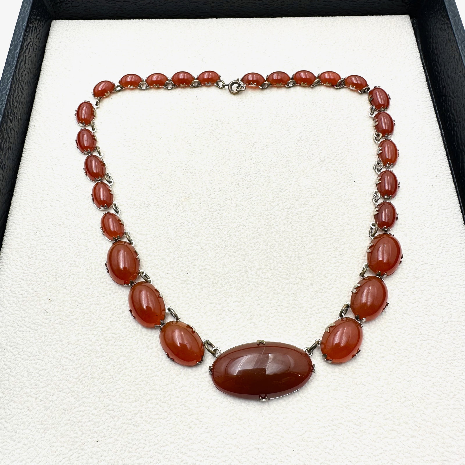 Antique Carnelian Czech Glass Silver Tone Choker Necklace 16 Inch (1 of 2)