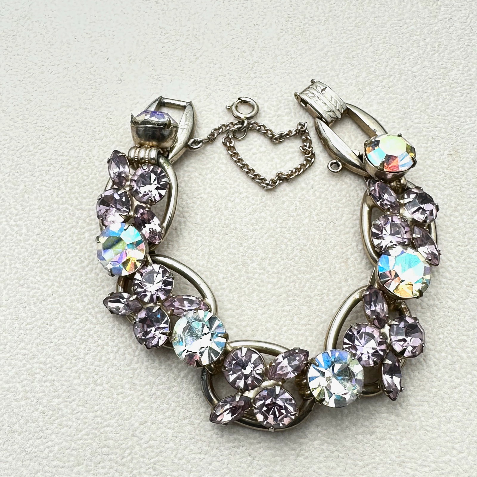 Vintage Juliana Pink Aurora Borealis Glass Rhinestone Gold Tone Five Link Bracelet 7 Inch: Vintage Juliana Pink Aurora Borealis Glass Rhinestone Gold Tone Five Link Bracelet 7 Inch