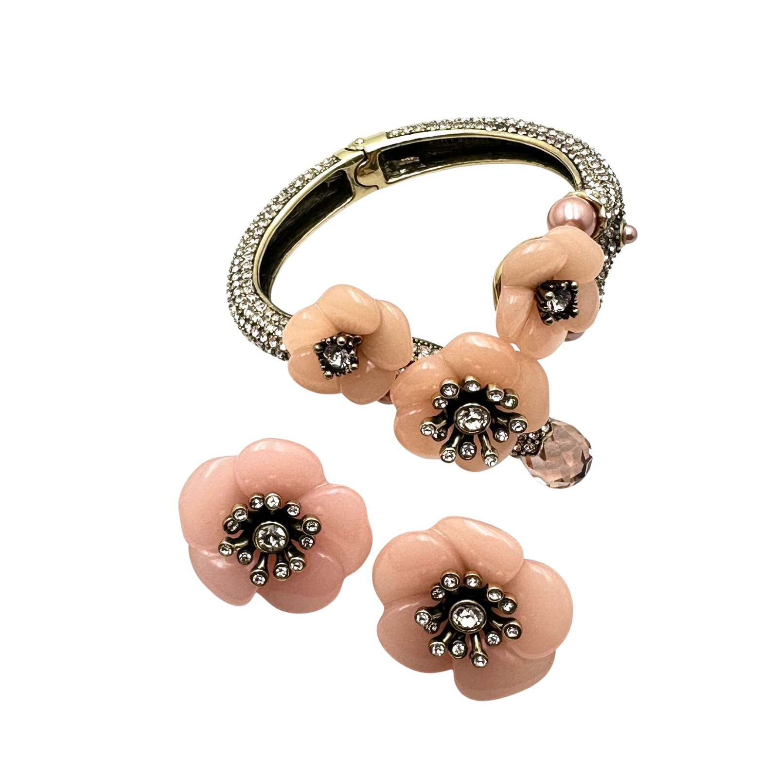Heidi Daus Pink Crystal Flower Design Bracelet and Clip Earrings Set (1 of 2)