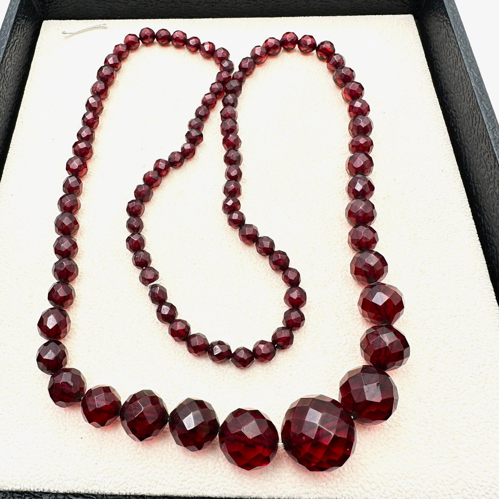 Antique Vintage Cherry Amber Faceted Bead Necklace 28 Inch Length Weight 41 Grams (1 of 3)