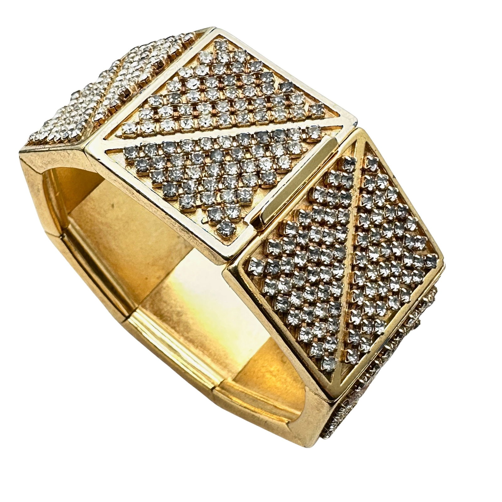 Vintage YSL Yves Saint Laurent Mate Gold Tone Crystal Statement Bracelet 7.5 Inch (1 of 4)