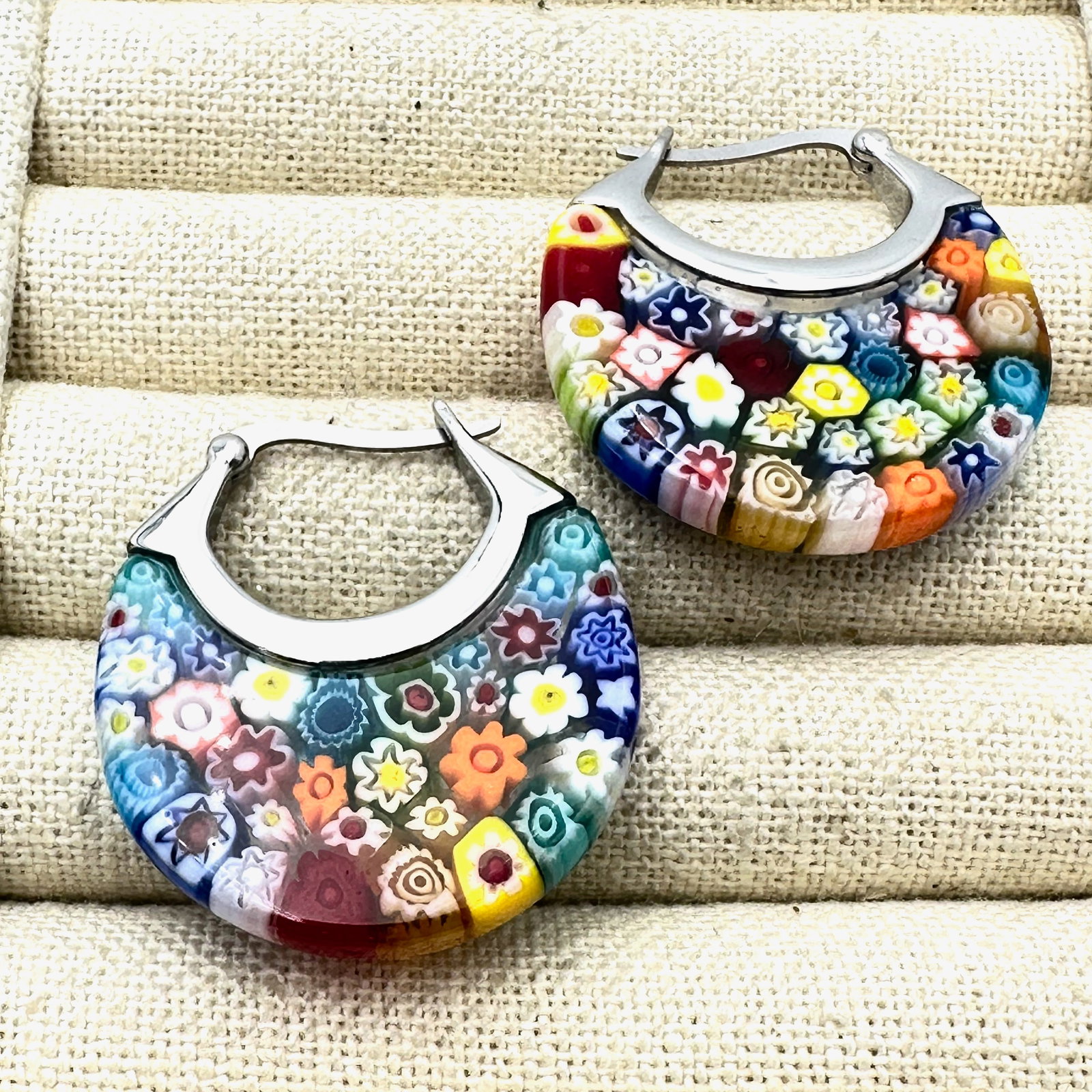 Italian Murano Glass Stainless Steel Pierced 1.5 Inch Earrings: Italian Murano Glass Stainless Steel Pierced 1.5 Inch Earrings
