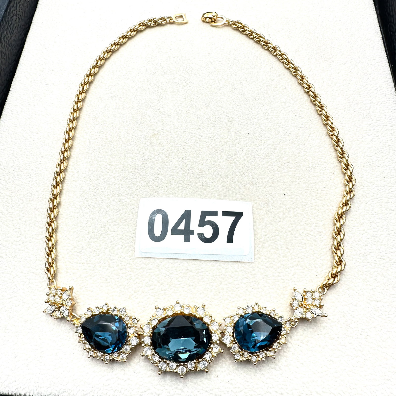 Vintage Christian Dior Blue and Clear Glass Stone Gold Tone Necklace 17 Inch: Vintage Christian Dior Blue and Clear Glass Stone Gold Tone Necklace 17 Inch