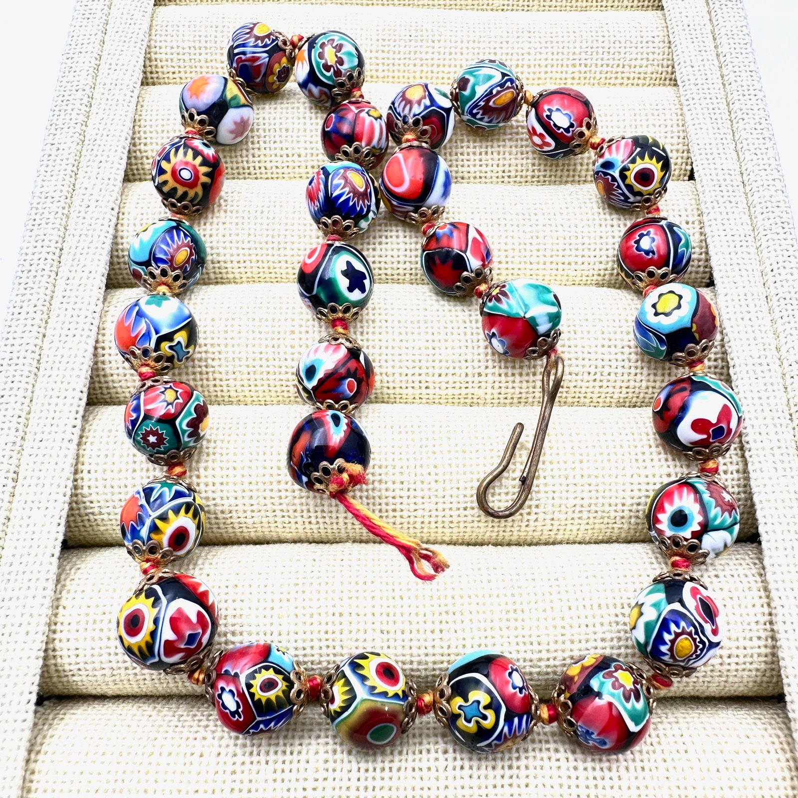 Vintage Italian Millefiori Glass Bead Gold Tone Necklace Selling As Is 16. Inch Length (1 of 2)