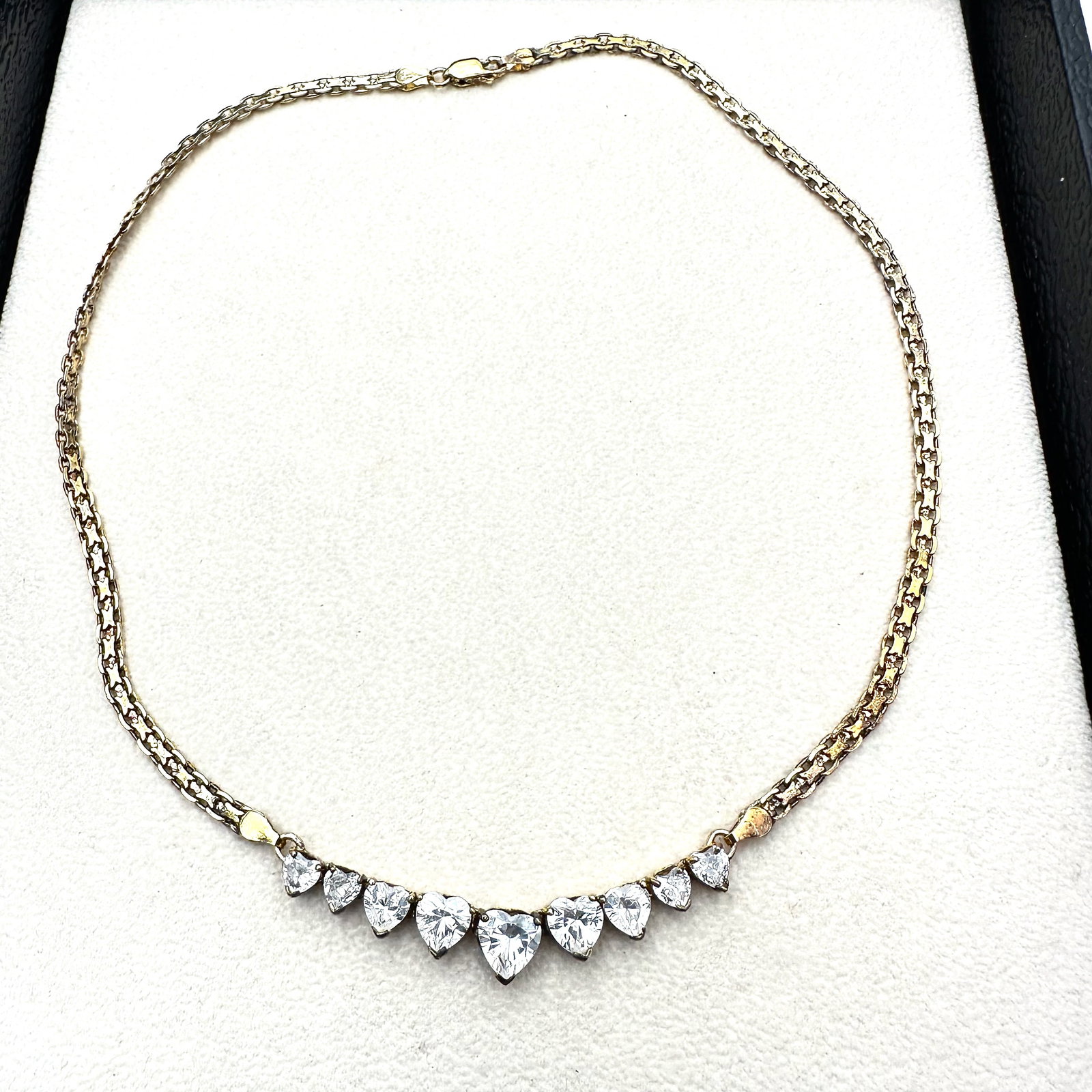 Gold Plated Sterling Silver Heart Cubic Zirconia Necklace 18 Inch Weight 18 Grams: Gold Plated Sterling Silver Heart Cubic Zirconia Necklace 18 Inch Weight 18 Grams