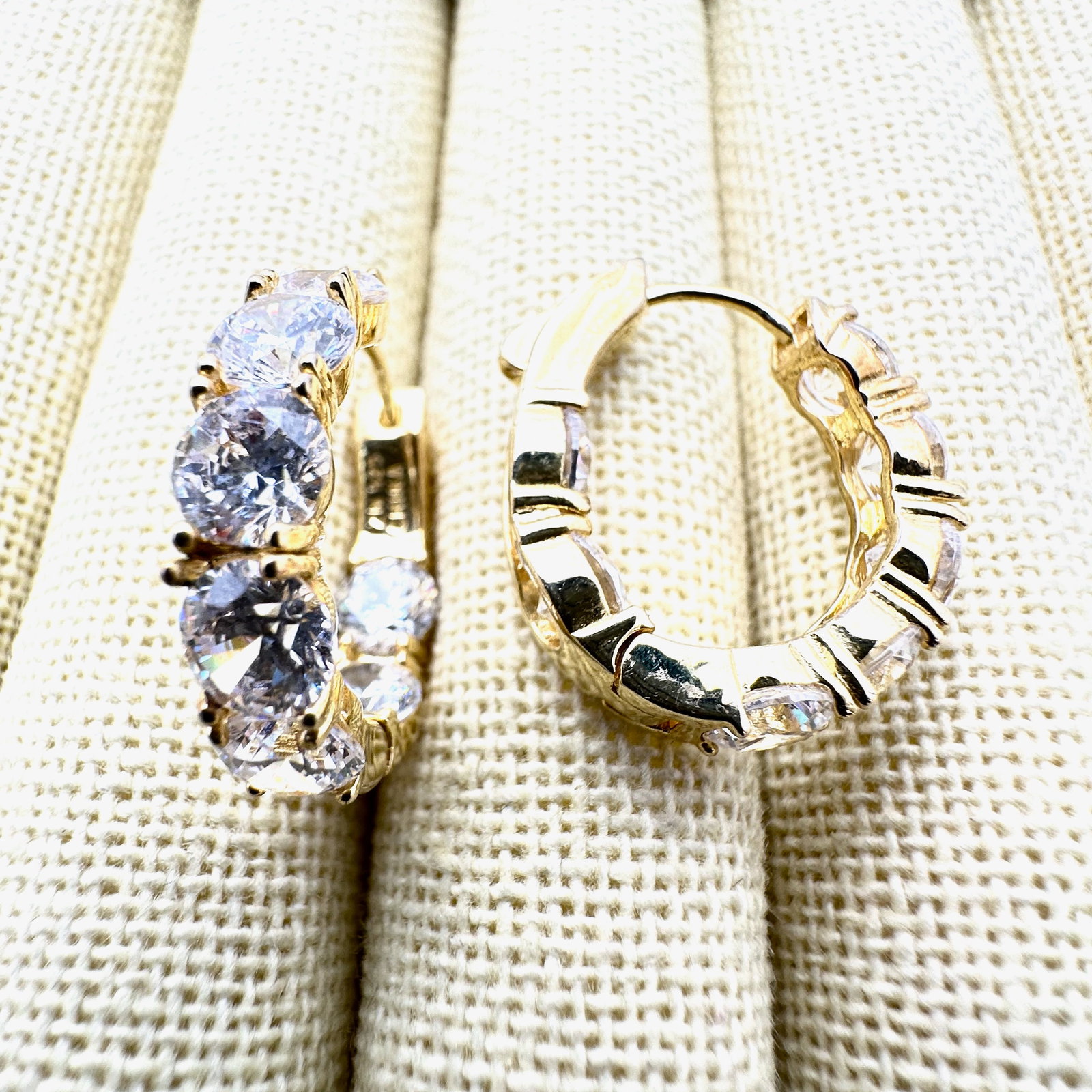 Gold Over Sterling Silver Cubic Zirconia 1 Inch Pierced Hoops: Gold Over Sterling Silver Cubic Zirconia 1 Inch Pierced Hoops