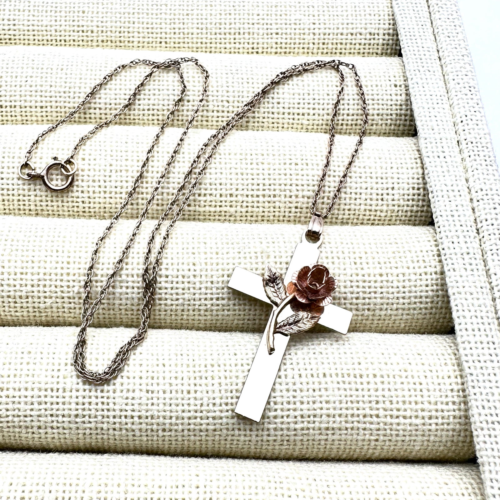 Vintage Gold Filled Cross With Rose Pendant Necklace 17 Inch Chain: Vintage Gold Filled Cross With Rose Pendant Necklace 17 Inch Chain