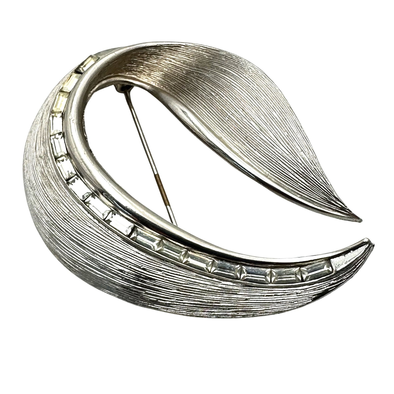 Vintage Pakula Clear Glass Rhinestone Silver Tone Brooch Pin 2.75 Inch: Vintage Pakula Clear Glass Rhinestone Silver Tone Brooch Pin 2.75 Inch