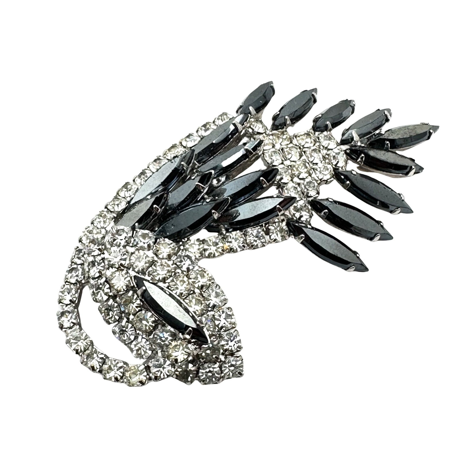 Vintage Unsigned Hematite Glass Rhinestone Silver Tone Brooch Pin 3 Inch: Vintage Unsigned Hematite Glass Rhinestone Silver Tone Brooch Pin 3 Inch
