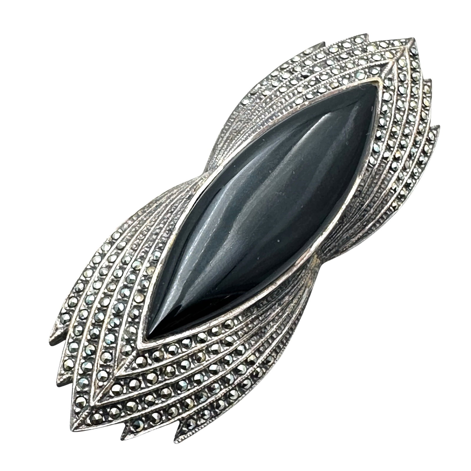 Vintage Sterling Silver Marcasite Brooch Pin 3 Inch Weight 33 Grams (1 of 2)