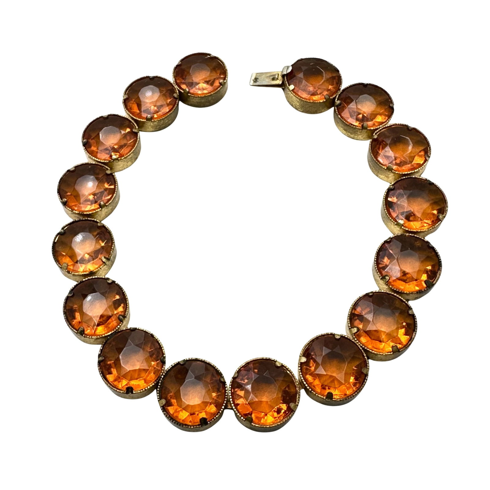 Vintage Gold Plated Orange Czech Glass Stones Bracelet 7.25 Inch Length: Vintage Gold Plated Orange Czech Glass Stones Bracelet 7.25 Inch Length