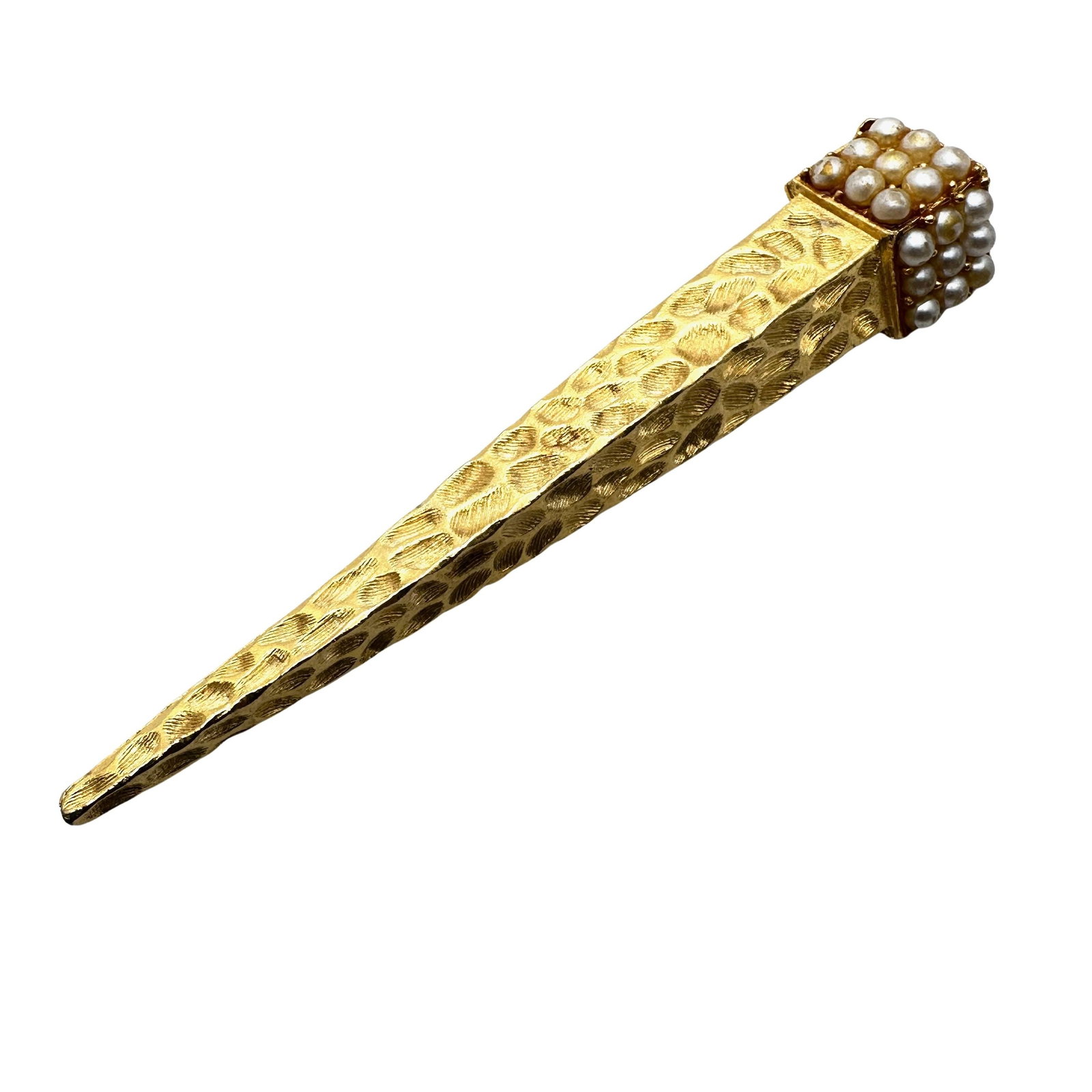 Vintage Minimalist Bar Design Gold Tone Faux Pearl Pin Brooch 3.25 Inch (1 of 2)