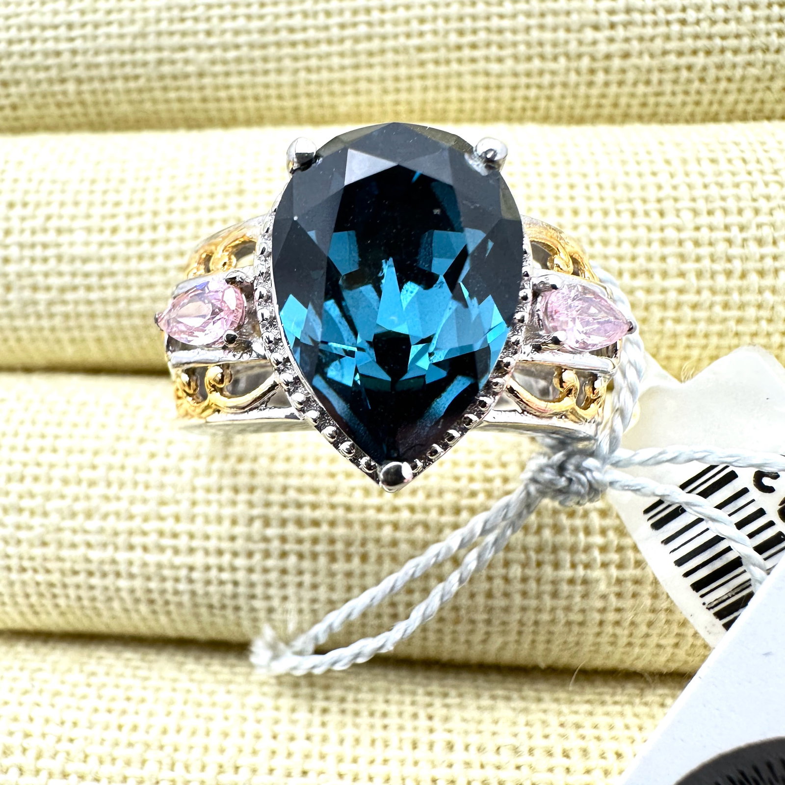 Vintage Swarovski Blue Pink Crystal Silver Plated Ring Size 8 Original Tag Attached: Vintage Swarovski Blue Pink Crystal Silver Plated Ring Size 8 Original Tag Attached