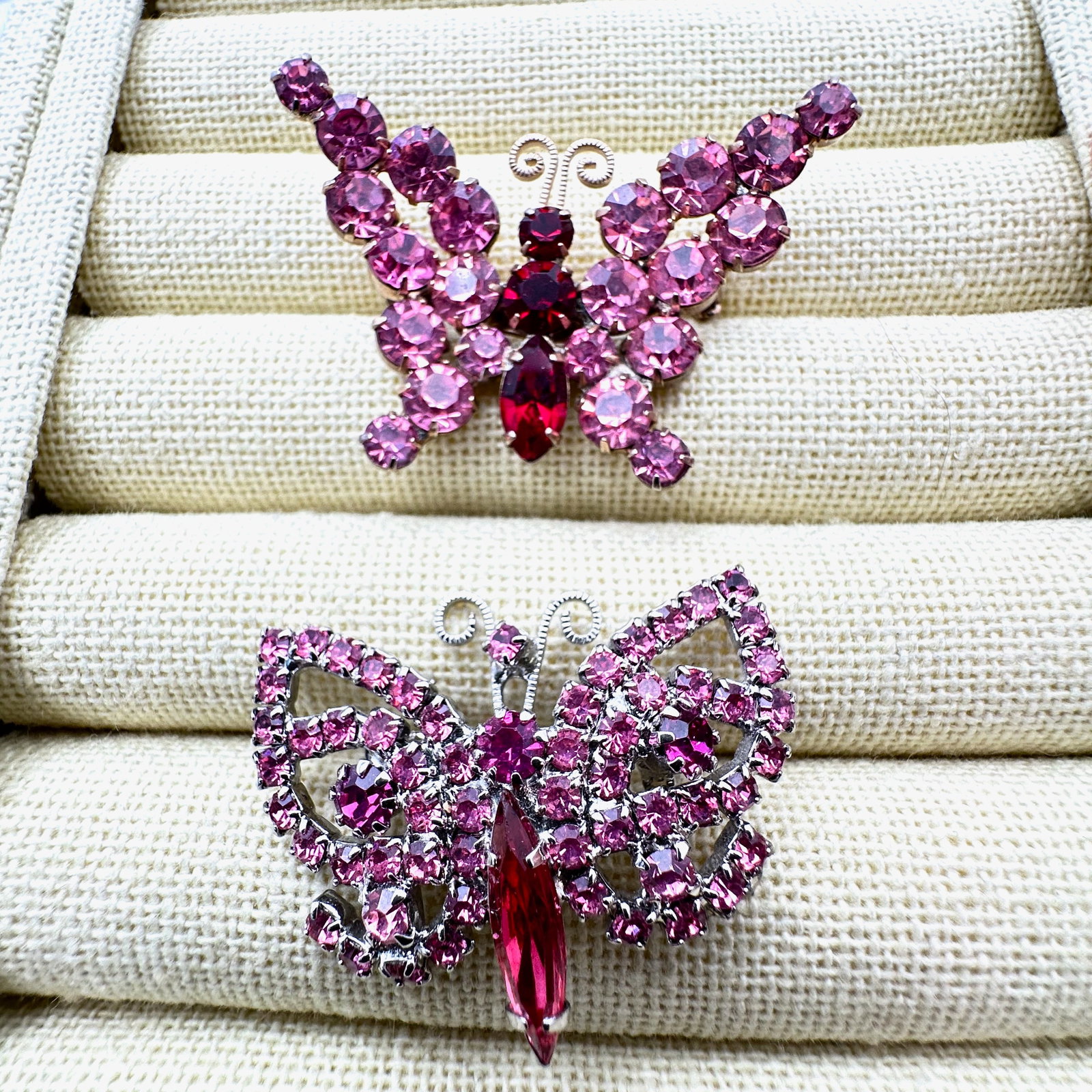 Vintage Group of Two Pink Rhinestone Butterfly Brooch Pins Approximately 1.5 Inches Each (1 of 2)
