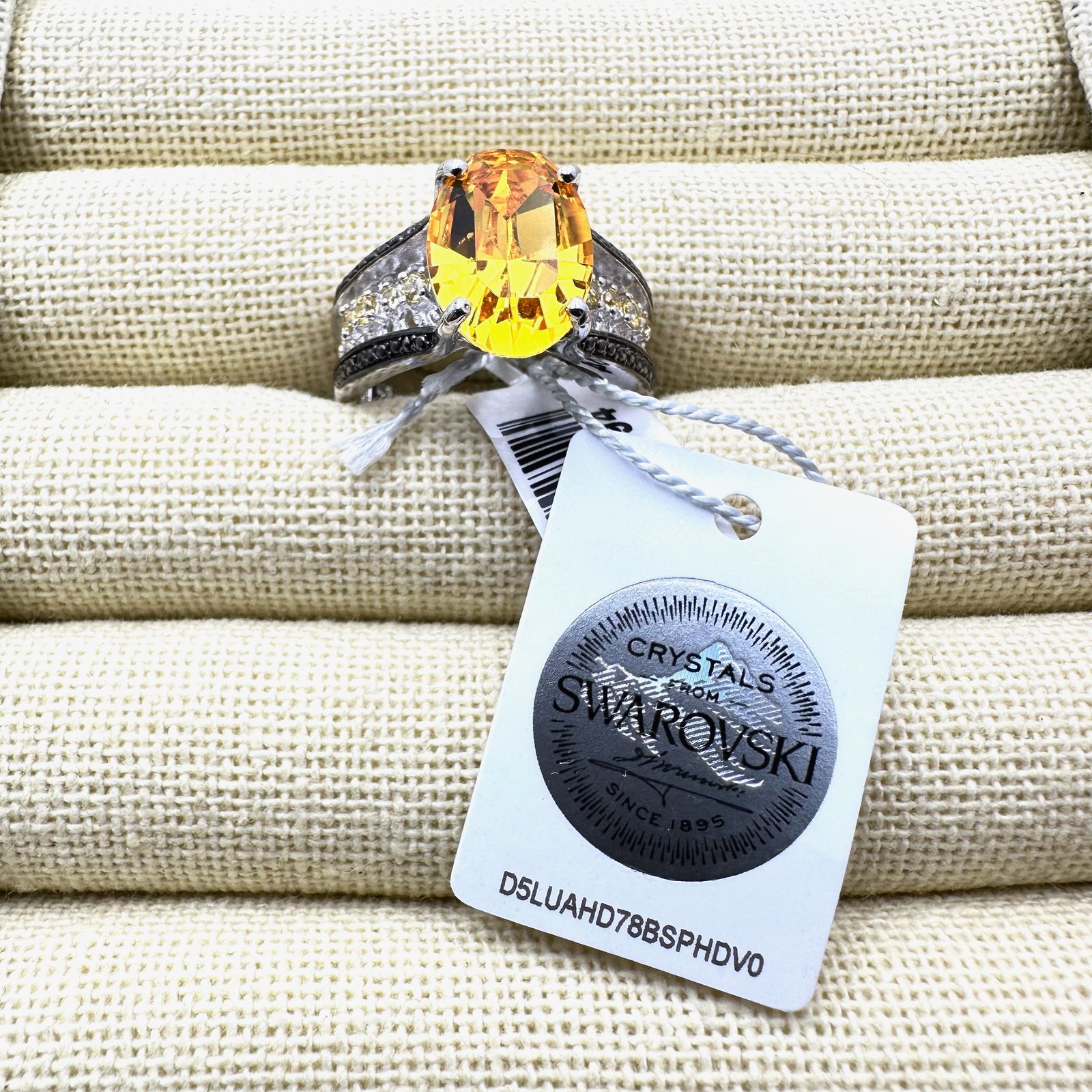 Vintage Swarovski Yellow Crystal Silver Plated Ring Size 9 Original Tags Attached (1 of 2)