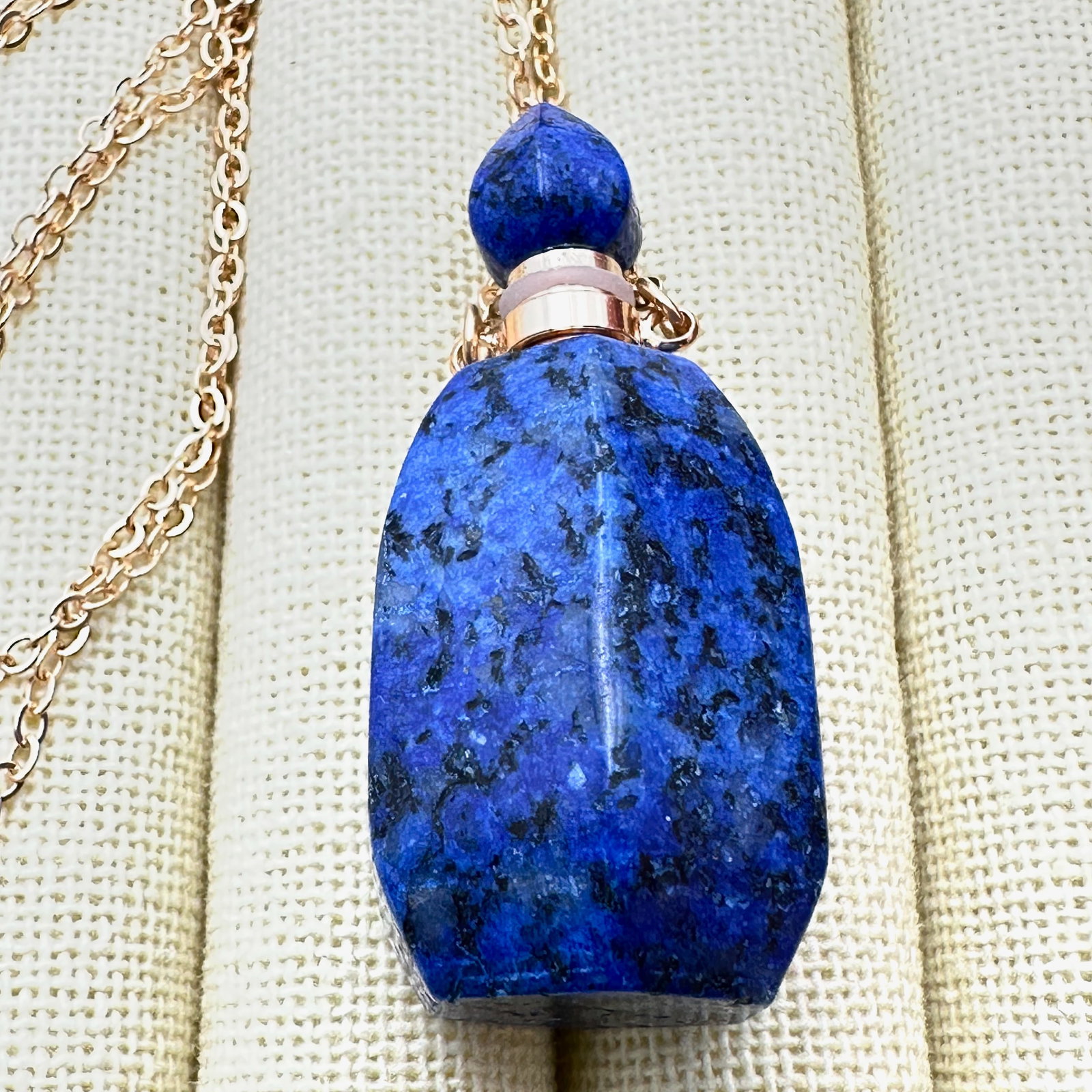 Carved Blue Lapis Lazuli Gemstone Perfume 2 Inch Pendant Gold Plated Chain Necklace 20 Inch (1 of 2)