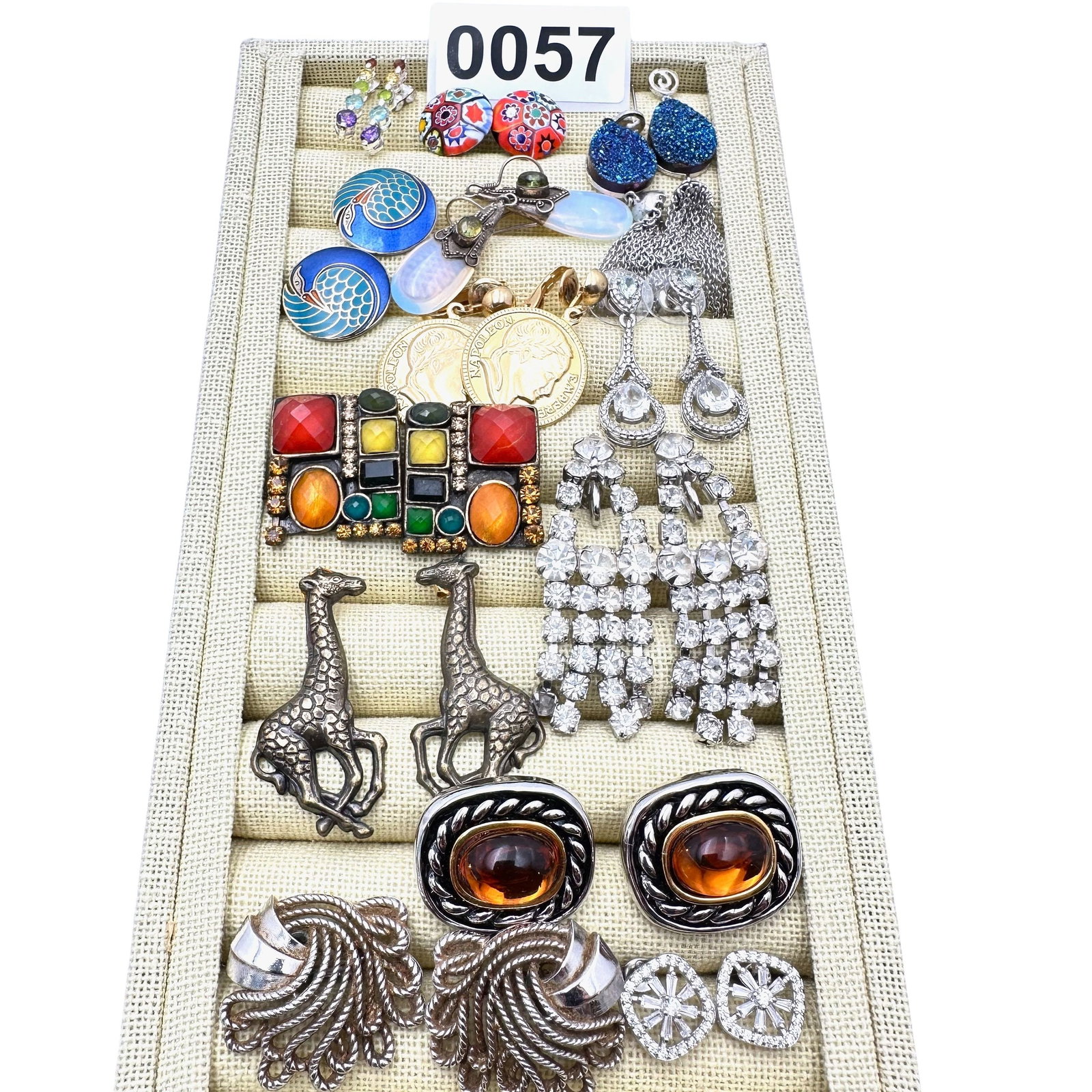 Vintage and Modern Earrings Collection Pierced and Clip Trifari Laurel Burch Millefiore Glass Drusy (1 of 2)