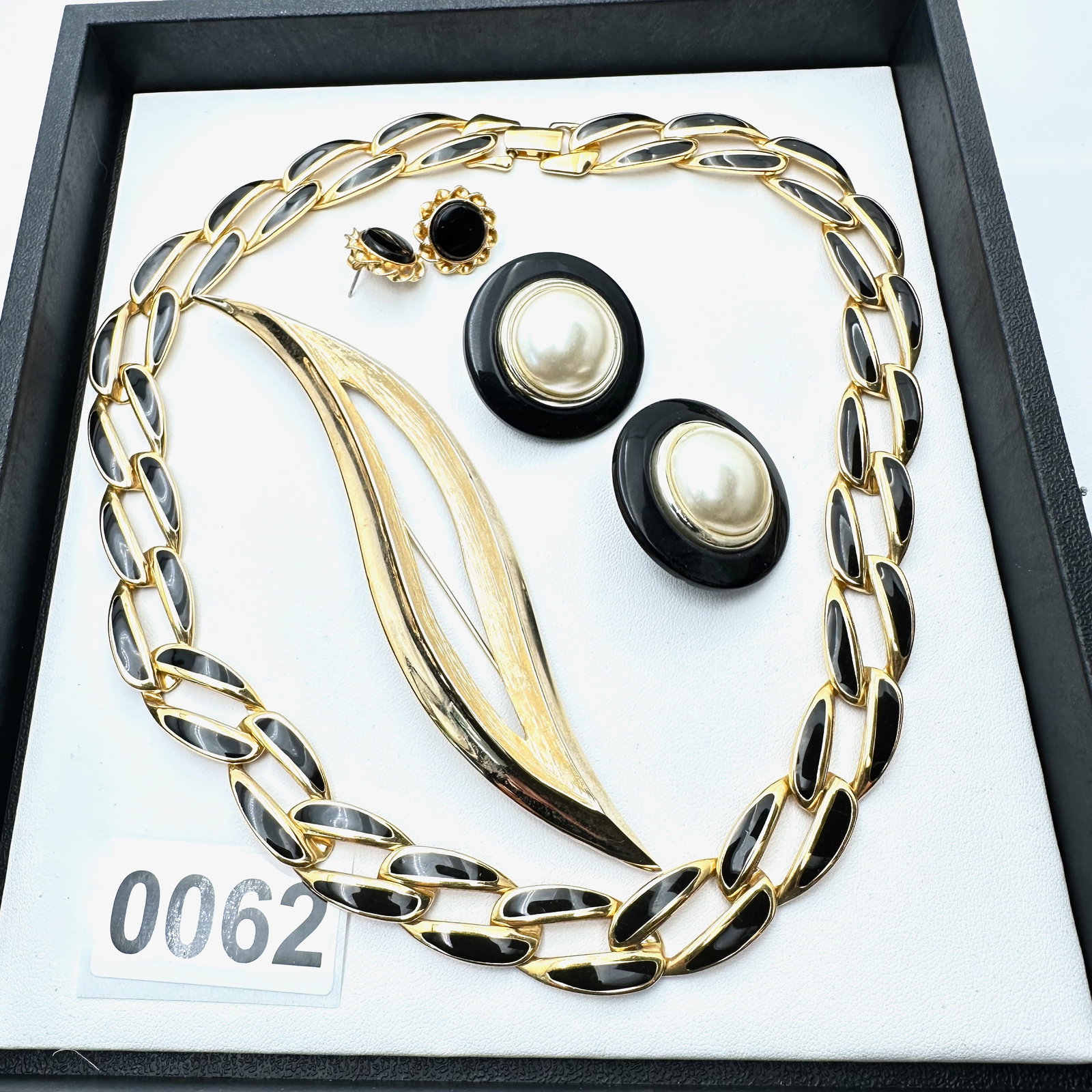 Vintage and Modern Jewelry Collection Group Napier Gold Tone Black Enamel Necklace Pierced Earrings: Vintage and Modern Jewelry Collection Group Napier Gold Tone Black Enamel Necklace Pierced Earrings and Brooch