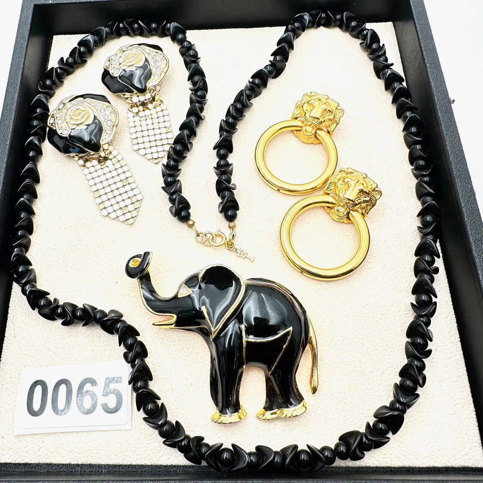 Vintage and Modern Jewelry Collection Group Art Glass Necklace Enamel Elephant Brooch Lion Pierced (1 of 2)