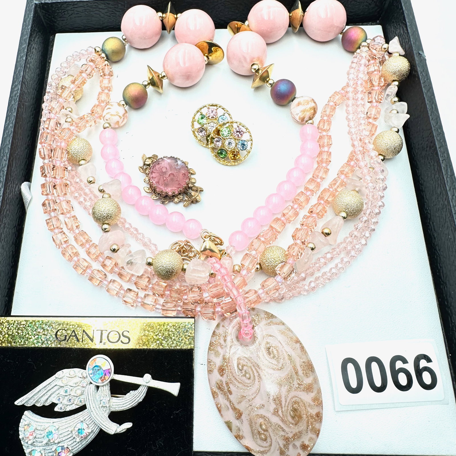 Vintage and Modern Jewelry Collection Group Pink Murano Glass Necklace Angel Brooch Rhinestone (1 of 2)