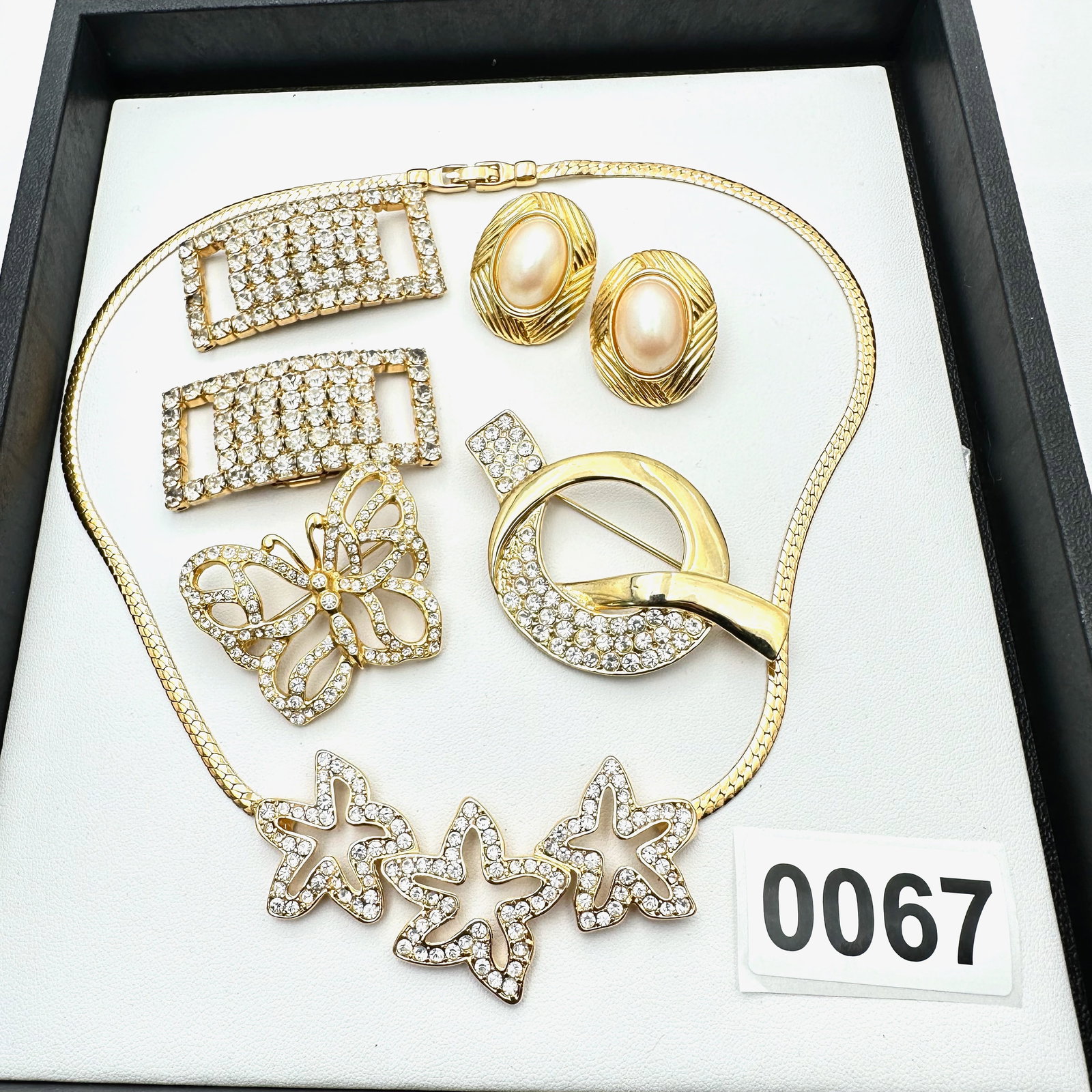 Vintage and Modern Jewelry Collection Group Monet Crystal Necklace Gold Tone Earrings Brooches and (1 of 2)