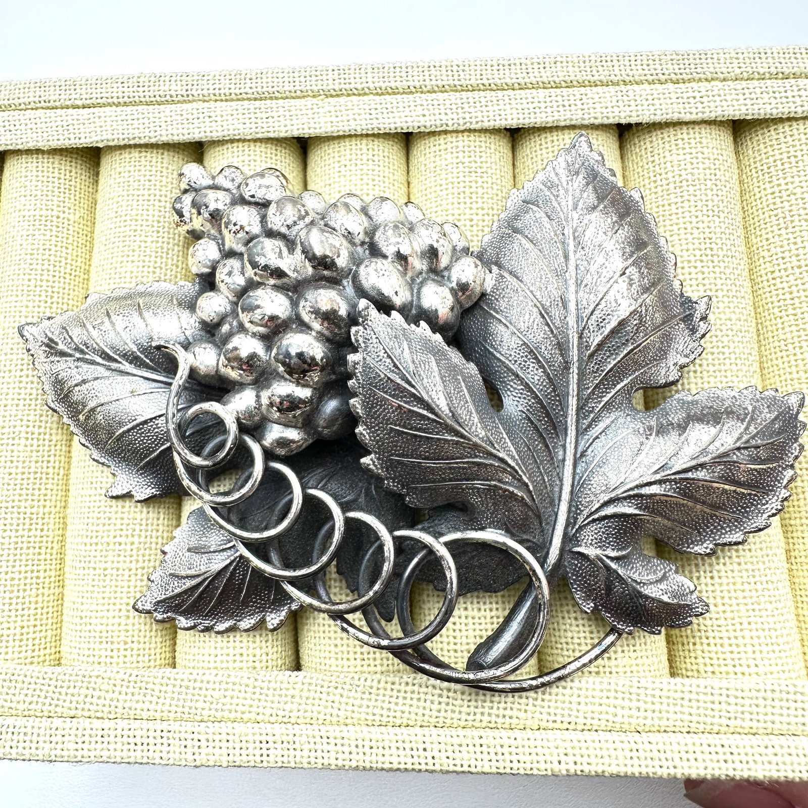 Vintage Huge Napier Grapes and Leaves Brooch Pin 5 Inch Silver tone (1 of 2)